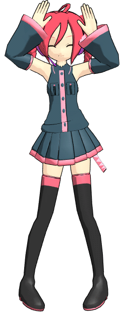 An animated gif of the character Kasane Teto doing the Caramelldansen dance